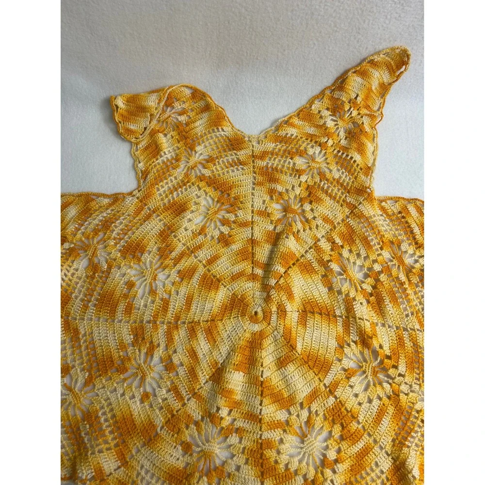 Boho Cottagecore Handmade OS Yellow Orange Crochet Star Sunburst Doily